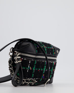 Chanel Black, Green Multi-Colour Tweed Bum Bag with Silver Hardware