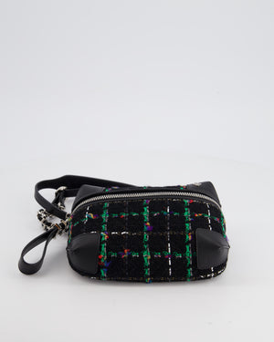 Chanel Black, Green Multi-Colour Tweed Bum Bag with Silver Hardware