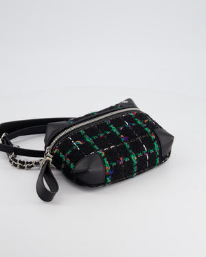 Chanel Black, Green Multi-Colour Tweed Bum Bag with Silver Hardware