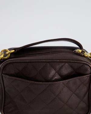 Chanel Vintage Chocolate Brown Small Camera Bag in Caviar Leather with Gold Hardware