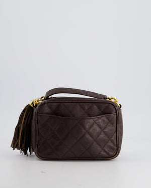 Chanel Vintage Chocolate Brown Small Camera Bag in Caviar Leather with Gold Hardware