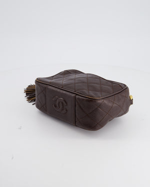 Chanel Vintage Chocolate Brown Small Camera Bag in Caviar Leather with Gold Hardware