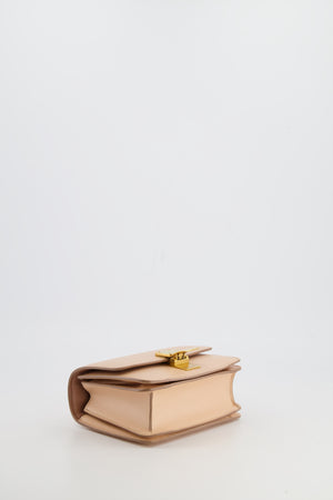 Céline Light Peach Leather Small Shoulder Box Bag with Gold Hardware