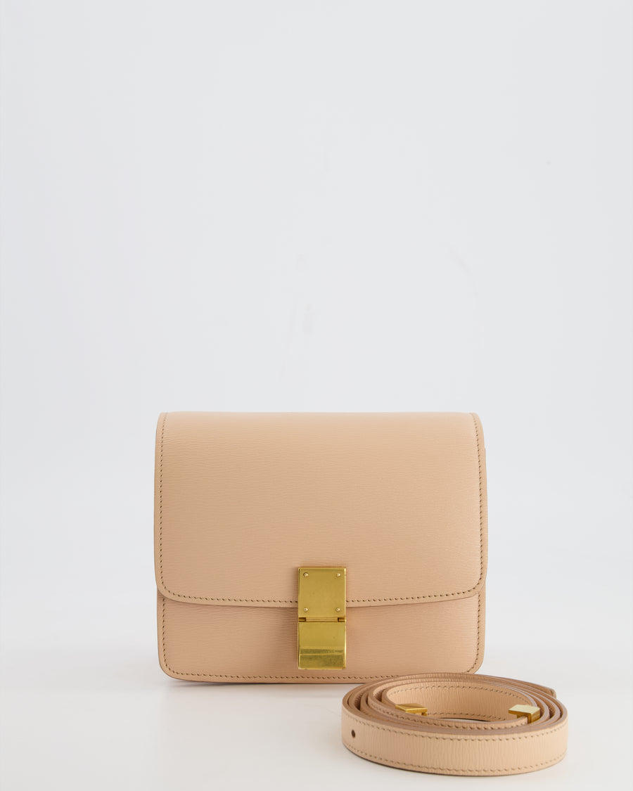 Céline Light Peach Leather Small Shoulder Box Bag with Gold Hardware