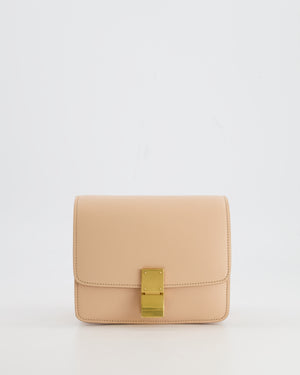 Céline Light Peach Leather Small Shoulder Box Bag with Gold Hardware