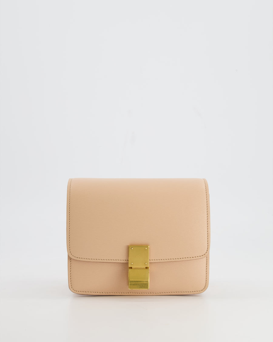 Céline Light Peach Leather Small Shoulder Box Bag with Gold Hardware