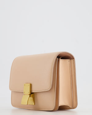 Céline Light Peach Leather Small Shoulder Box Bag with Gold Hardware