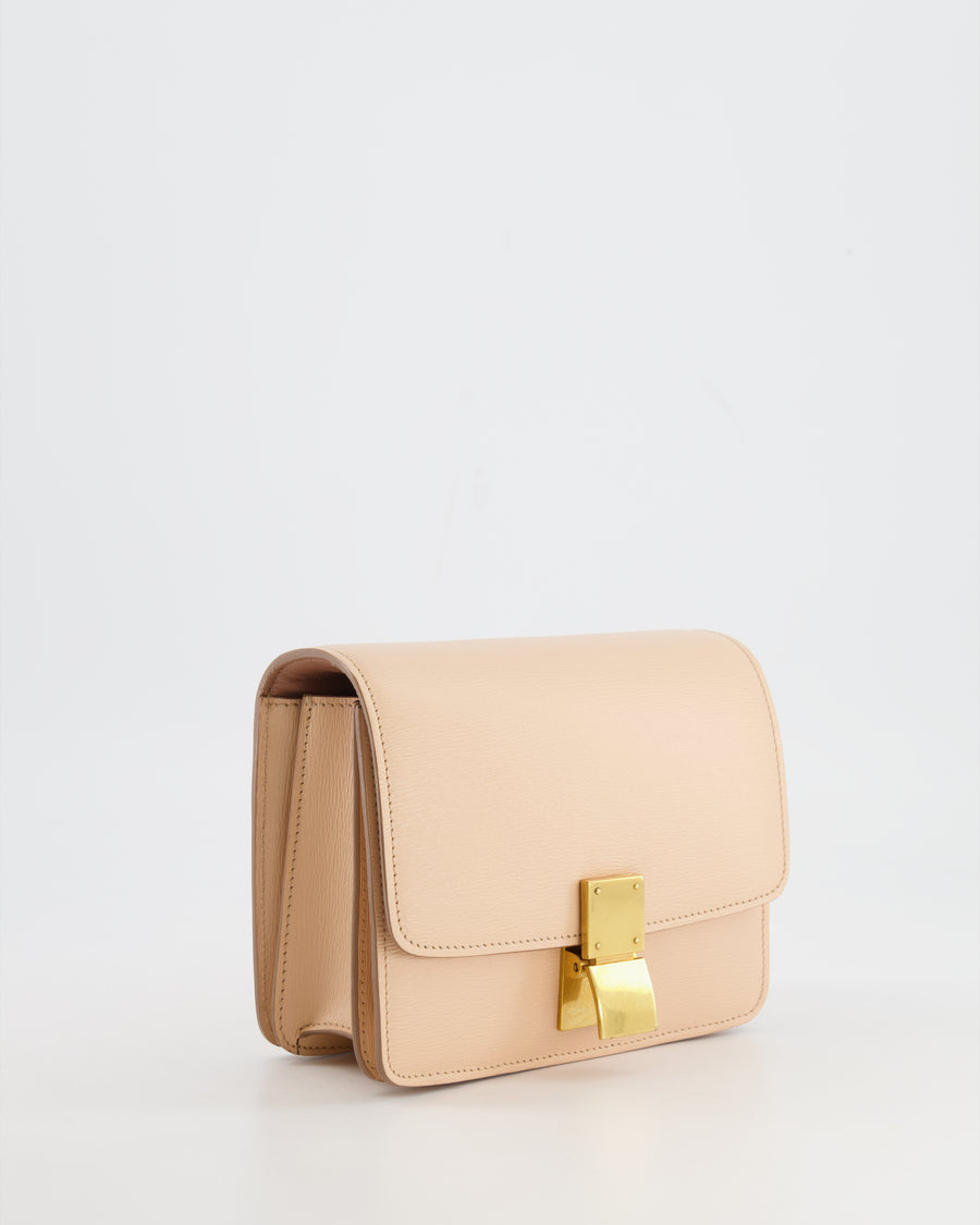 Céline Light Peach Leather Small Shoulder Box Bag with Gold Hardware