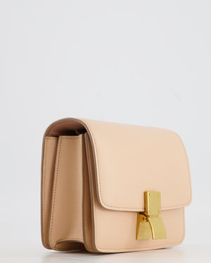 Céline Light Peach Leather Small Shoulder Box Bag with Gold Hardware