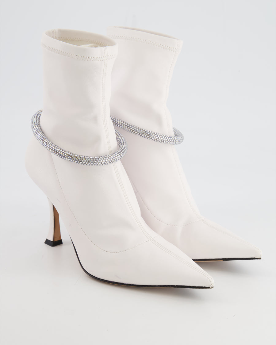 Jimmy Choo White Leroy Crystal Embellished Heeled Boots Size EU 36.5 RRP £1,050