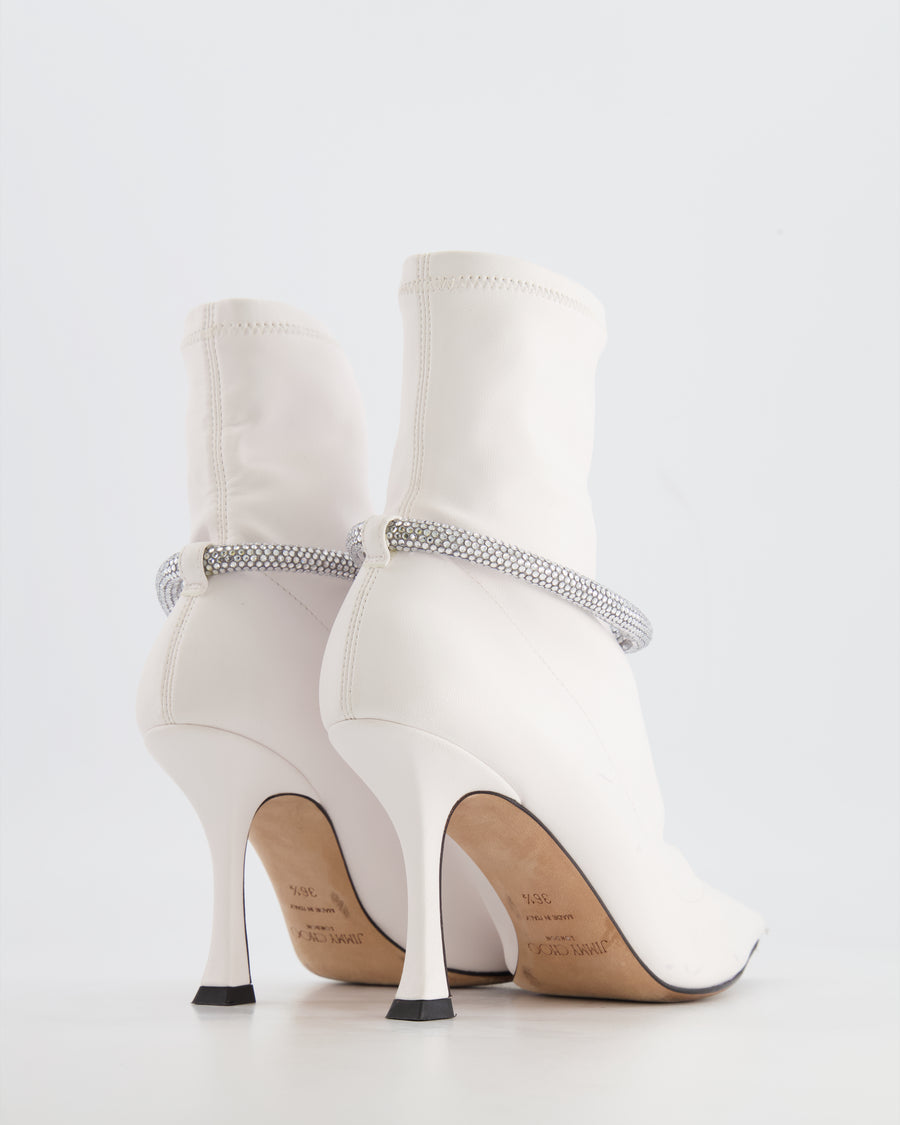 Jimmy Choo White Leroy Crystal Embellished Heeled Boots Size EU 36.5 RRP £1,050