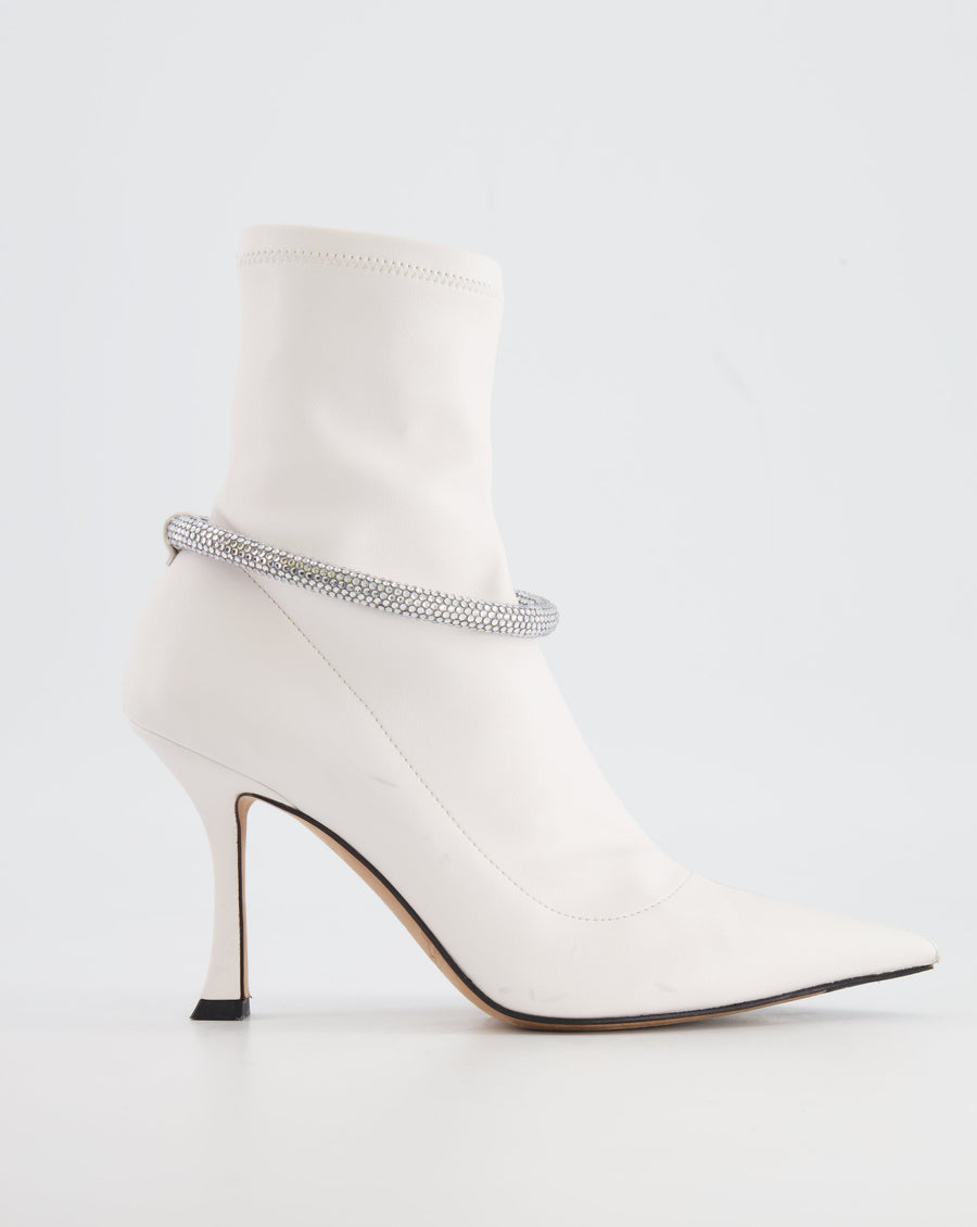 Jimmy Choo White Leroy Crystal Embellished Heeled Boots Size EU 36.5 RRP £1,050