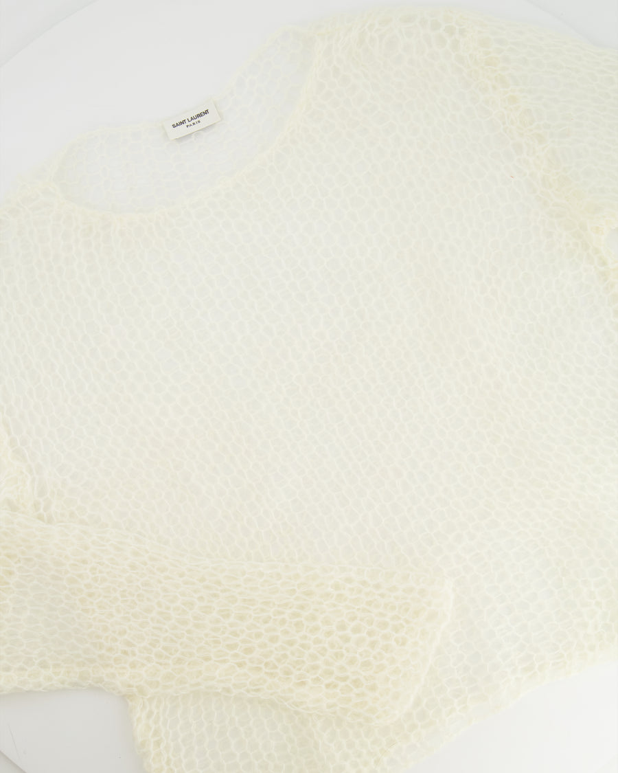 Saint Laurent Cream Mohair Perforated Knit Jumper Size S (UK 8)