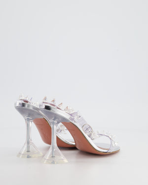 *CUTE* Amina Muaddi Transparent Silver Julia Heeled Sandals with Stones Detail Size EU 35 RRP £1050