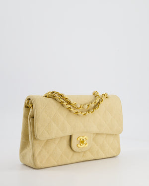 *HOT VINTAGE* Chanel Beige Small Fabric Classic Double Flap Bag with 24K Gold Hardware