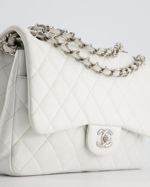 Chanel White Jumbo Classic Double Flap Bag in Lambskin Leather with Silver Hardware RRP £9,240