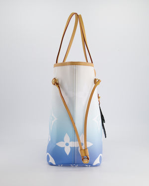 *COLLECTOR
S* Louis Vuitton By The Pool 2021 Neverfull MM in Blue and White Monogram Canvas with Vachetta leather and Gold Hardware