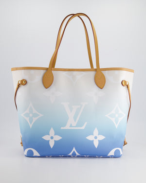 *COLLECTOR
S* Louis Vuitton By The Pool 2021 Neverfull MM in Blue and White Monogram Canvas with Vachetta leather and Gold Hardware