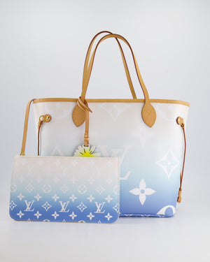 *COLLECTOR
S* Louis Vuitton By The Pool 2021 Neverfull MM in Blue and White Monogram Canvas with Vachetta leather and Gold Hardware