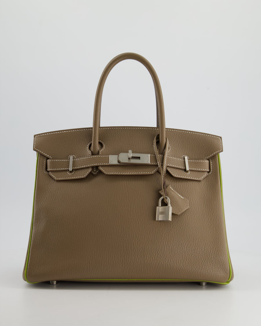 Hermès HSS Birkin Bag 30cm in Etoupe/ Vert Anis Chèvre and Brushed Palladium Hardware