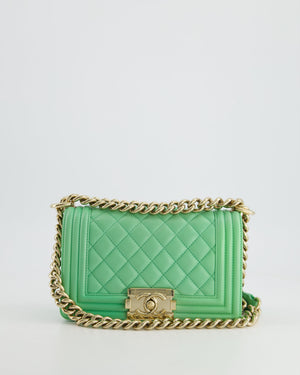 *HOT* Chanel Mint Green Small Boy Bag in Shiny Calfskin Leather with Champagne Gold Hardware