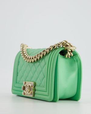 *HOT* Chanel Mint Green Small Boy Bag in Shiny Calfskin Leather with Champagne Gold Hardware