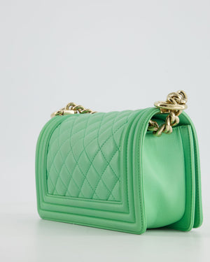 *HOT* Chanel Mint Green Small Boy Bag in Shiny Calfskin Leather with Champagne Gold Hardware