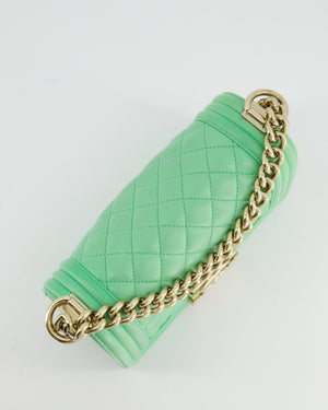 *HOT* Chanel Mint Green Small Boy Bag in Shiny Calfskin Leather with Champagne Gold Hardware