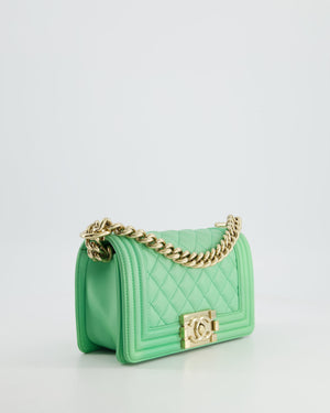 *HOT* Chanel Mint Green Small Boy Bag in Shiny Calfskin Leather with Champagne Gold Hardware