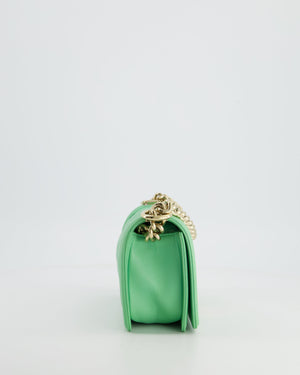 *HOT* Chanel Mint Green Small Boy Bag in Shiny Calfskin Leather with Champagne Gold Hardware