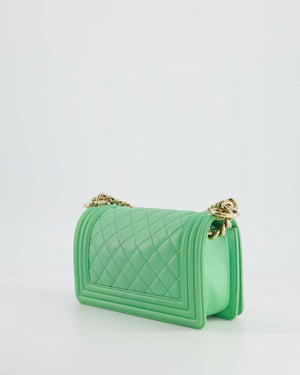 *HOT* Chanel Mint Green Small Boy Bag in Shiny Calfskin Leather with Champagne Gold Hardware