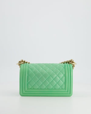 *HOT* Chanel Mint Green Small Boy Bag in Shiny Calfskin Leather with Champagne Gold Hardware