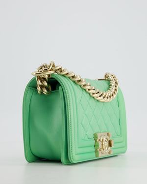 *HOT* Chanel Mint Green Small Boy Bag in Shiny Calfskin Leather with Champagne Gold Hardware