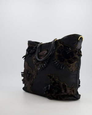 Prada Black Nylon Tote Bag with Gold Hardware, Velvet and Crystal Embroideries