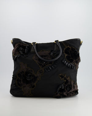 Prada Black Nylon Tote Bag with Gold Hardware, Velvet and Crystal Embroideries