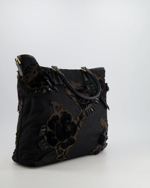 Prada Black Nylon Tote Bag with Gold Hardware, Velvet and Crystal Embroideries