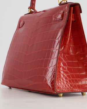 Hermès Kelly Bag 28cm in Sanguine Crocodile Niloticus Leather with Gold Hardware