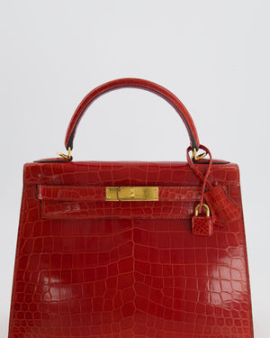 Hermès Kelly Bag 28cm in Sanguine Crocodile Niloticus Leather with Gold Hardware