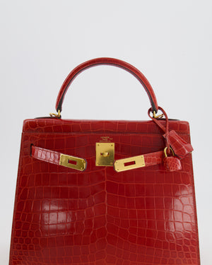 Hermès Kelly Bag 28cm in Sanguine Crocodile Niloticus Leather with Gold Hardware