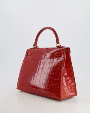 Hermès Kelly Bag 28cm in Sanguine Crocodile Niloticus Leather with Gold Hardware