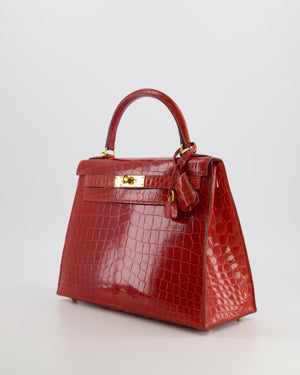 Hermès Kelly Bag 28cm in Sanguine Crocodile Niloticus Leather with Gold Hardware