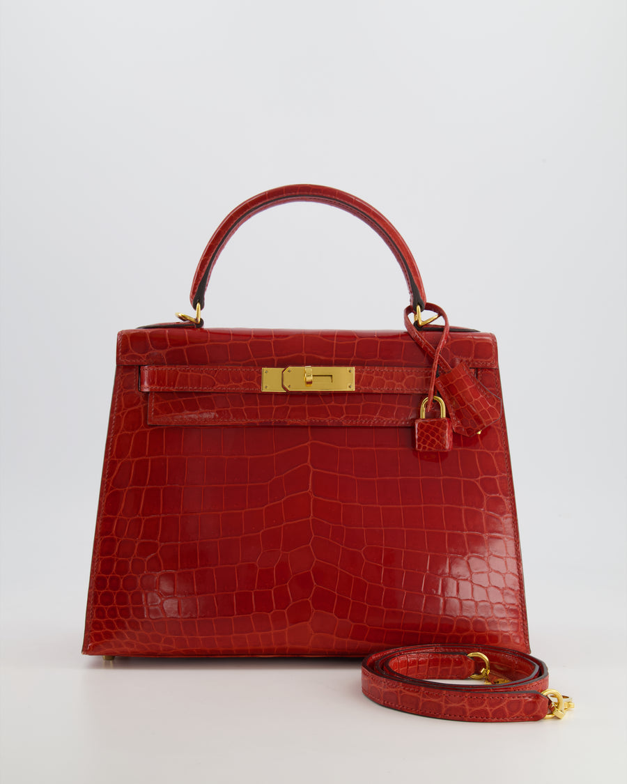 Hermès Kelly Bag 28cm in Sanguine Crocodile Niloticus Leather with Gold Hardware