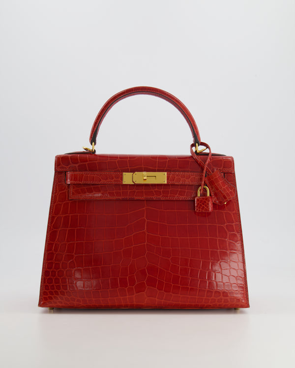 Hermès Kelly Bag 28cm in Sanguine Crocodile Niloticus Leather with Gold Hardware