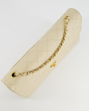 Chanel Vintage Beige Large Single Flap Bag in Caviar Leather with 24k Gold Hardware