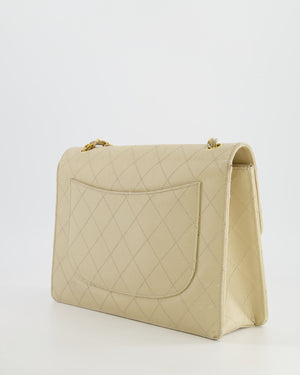 Chanel Vintage Beige Large Single Flap Bag in Caviar Leather with 24k Gold Hardware