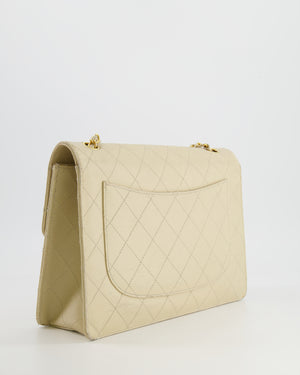 Chanel Vintage Beige Large Single Flap Bag in Caviar Leather with 24k Gold Hardware