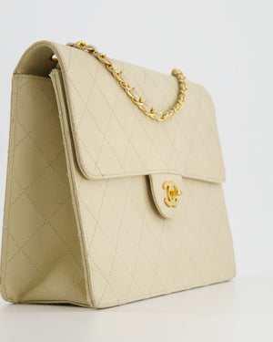 Chanel Vintage Beige Large Single Flap Bag in Caviar Leather with 24k Gold Hardware