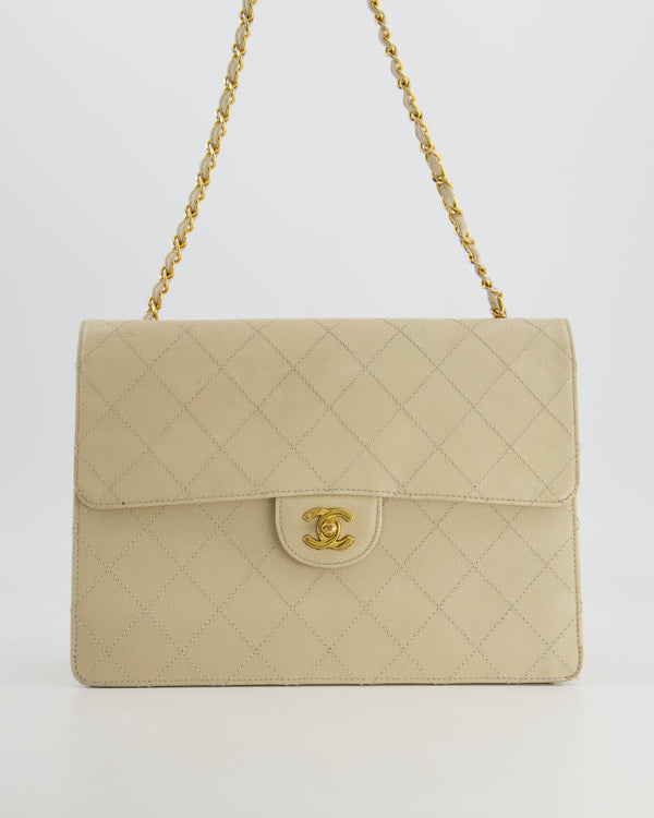 Chanel Vintage Beige Large Single Flap Bag in Caviar Leather with 24k Gold Hardware