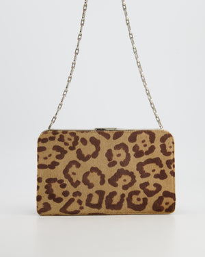 Valentino Brown Pony Hair Leopard Crystal Chained Shoulder Bag