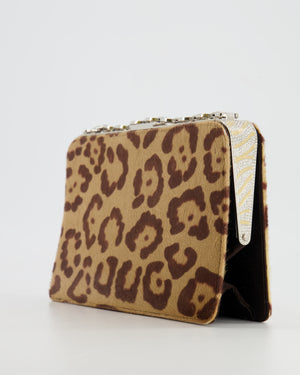 Valentino Brown Pony Hair Leopard Crystal Chained Shoulder Bag